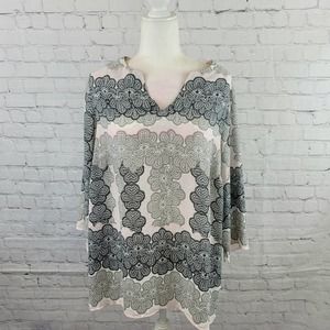 Violet + Claire Printed Black/Gray/Pink Blouse Size 1X